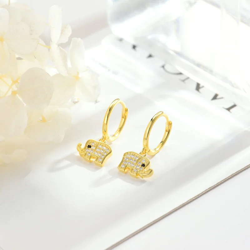 REETI Real 925 Sterling Silver Crystal elephant Earring For Women Making Jewelry Gift Wedding Party Engagement