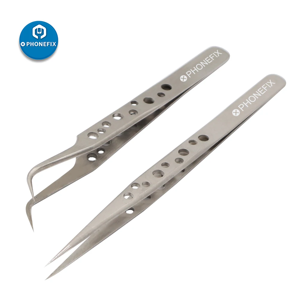 Anti-static Industrial Tweezers Stainless Steel Curved Straight Tip Precision Tweezers for Cell Phone Repair Hand Tools