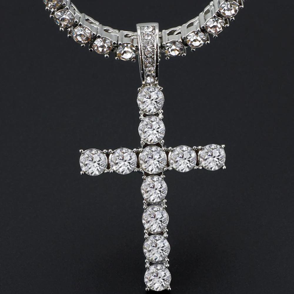 Männer Frauen Hip Hop Kreuz Glänzenden Anhänger Mit 4mm Zirkon Tennis Kette Charme Iced Out Bling Exquisite Halskette Schmuck mode Geschenk – Detail 3
