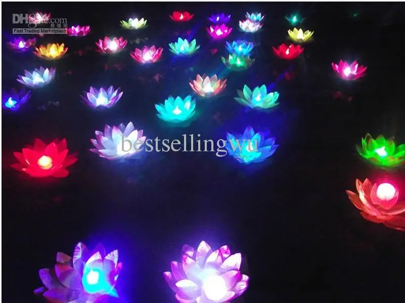 19cm Diameter LED Lotus lamp in Colorful Changed floating water Wishing Light Water Lanterns For Party Decoration