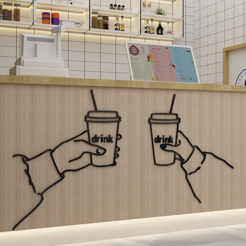 Milk Tea Shop Wall Decoration Stickers Drink Convenience Store Background Wall Layout Mural For Coffee Shop Bar Counter Decals