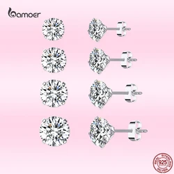 Bamoer Summer Classic Simple Stud Earrings for Women 100% 925 Sterling Silver Ear Stud Fashion Wedding Jewelry Original GAE166