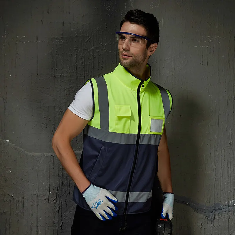 High Visibility Reflective Safety Vest with Front Zipper Hi Vis Workwear Vest with Multi Pockets Two Tone Construction Work Vest