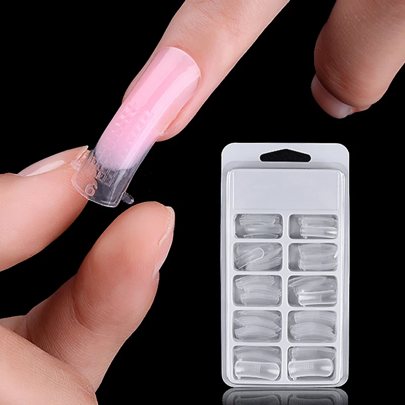 100pcs/Box Quick Extension Clear False Nails Mold Tips Nail Art UV Gel Dual Forms Finger Extend Press on Nails Extension Tool