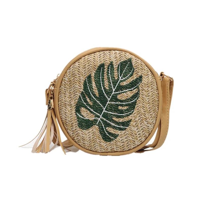 Woven Rattan Bag Round Straw Shoulder Bag Small Beach HandBags Women Pineapple Design Summer Handmade Messenger Crossbody Bags