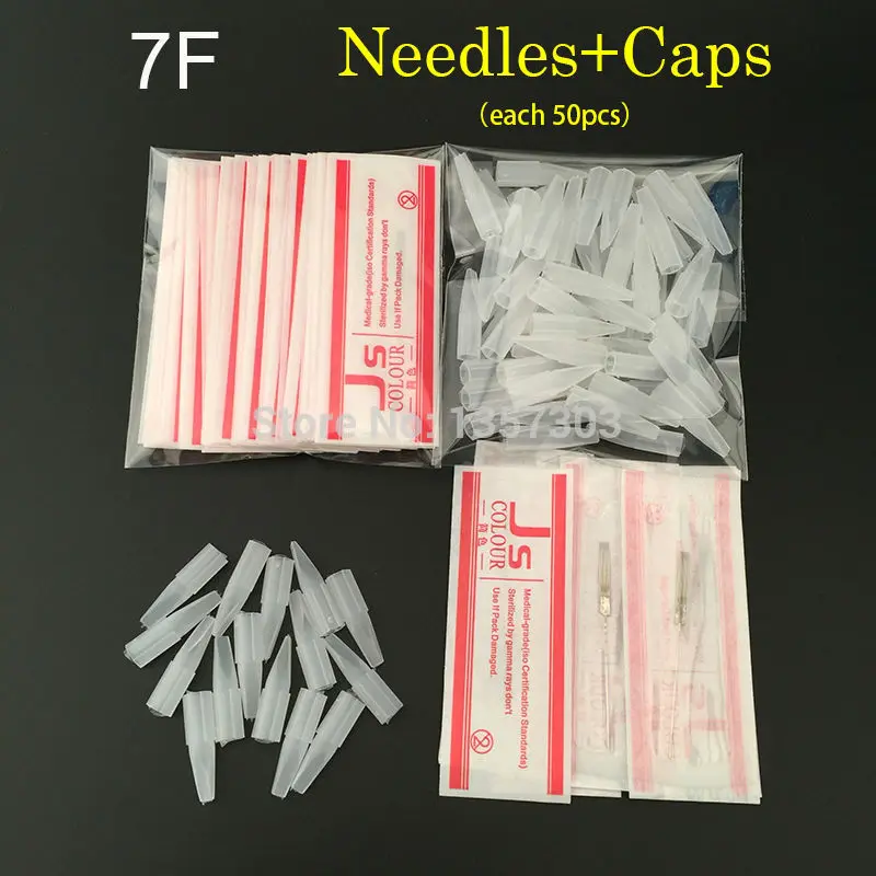 7F (needles + tips each 50pcs ) Promotional Professional Permanent Makeup Machine Needles With Tips Caps