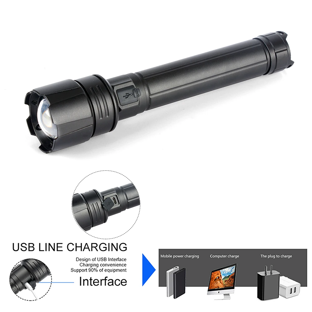 LED Flashlight most powerful Flashlight 18650 26650 USB Torch Lantern Hunting Lamp Hand Light USB Rechargeable