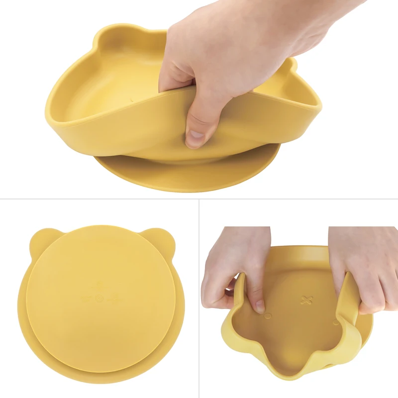 Bebê silicone panelas auto-alimentação impresso à prova dfor água bib para crianças sólido conjunto de placa de alimentos pratos de sucção