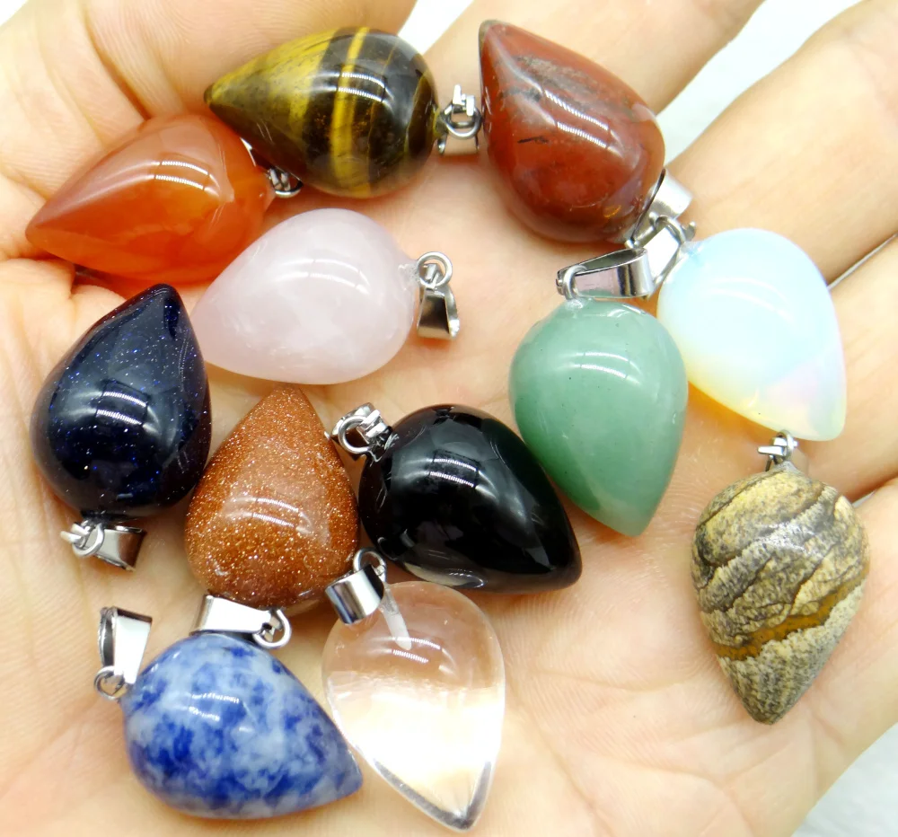 Natural Stone Quartz Agate Crystal Unakite Round Round Conical Shape Pendant Jewelry Making Necklace Accessories 12pc