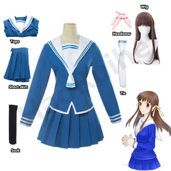 Anime Fruits Basket Honda Tooru Cosplay Costumes Sailor Suits Skirt  Halloween School Uniform Costume Wig  Black Sock set 6pcs