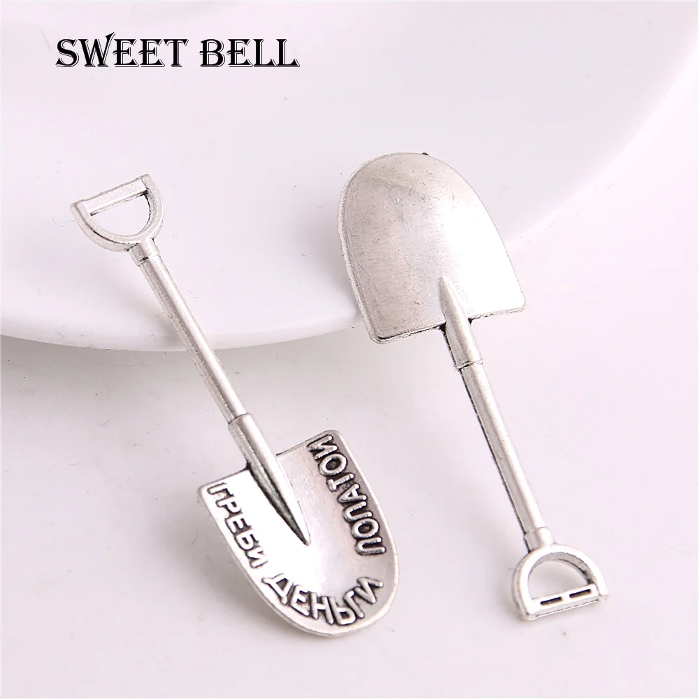 30Pcs 15*45mm 4 Color Vintage Letter Charms Shovel Spatula Pendant Fit Bracelets Necklace DIY Metal Jewelry Making