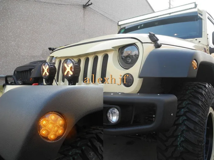 July King 1Pair 8LEDs LED Yellow Fender Flares Turn Light  case for Jeep Wrangler, Black, LED Wheel Eyebrow Turn Signal Lights