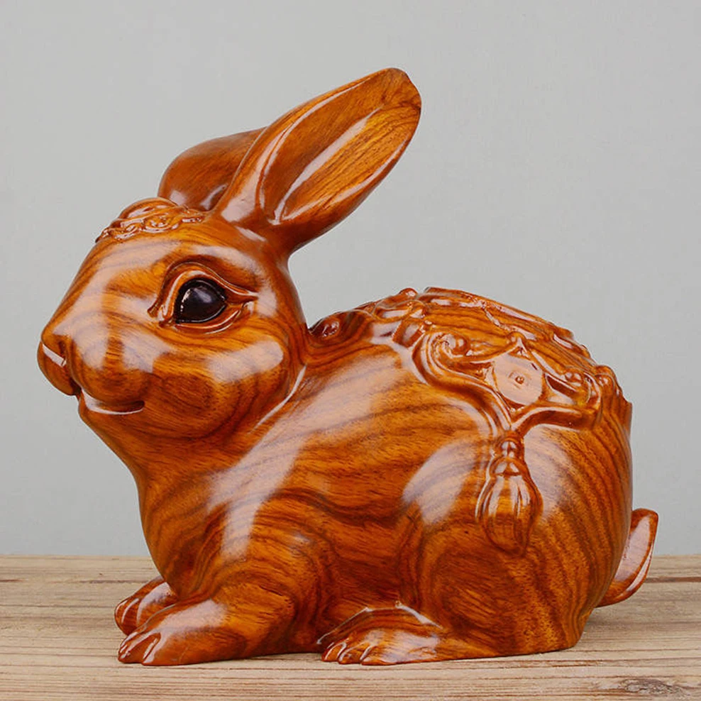 

Wooden Zodiac Rabbit Sculpture Ebony Wood Carving Ornaments Rosewood Animal Sculpture Crafts Office Decorations Home Furnishings