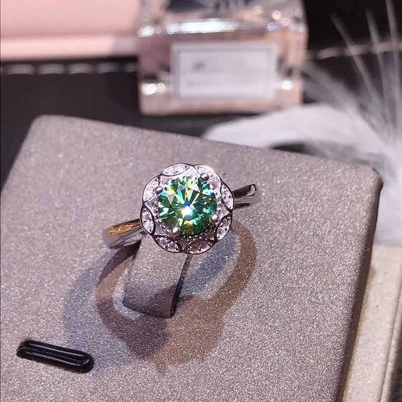 KOFSAC 925 Sterling Silver Green Blue Zircon Rings Flower Round Women Gifts Finger Accessories Lady Engagement Jewelry 2021 Hot