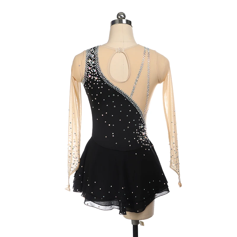 Professional Custom Figure Skating Competition Costume Premium Figure Skating Performance Costume Black Skating Skirt Ladies