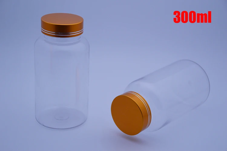 

20pcs 300ml Transparent PET Plastic Empty Medicine Bottles Pill Tablet Container Holder Bottle with Metal Golden Color Cover