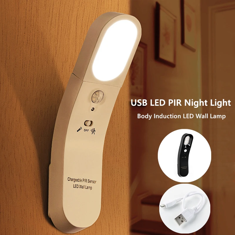 

1Pc Smart LED PIR Motion Sensor Night Light USB Human Body Induction Wall Lamp Emergency Flashlight