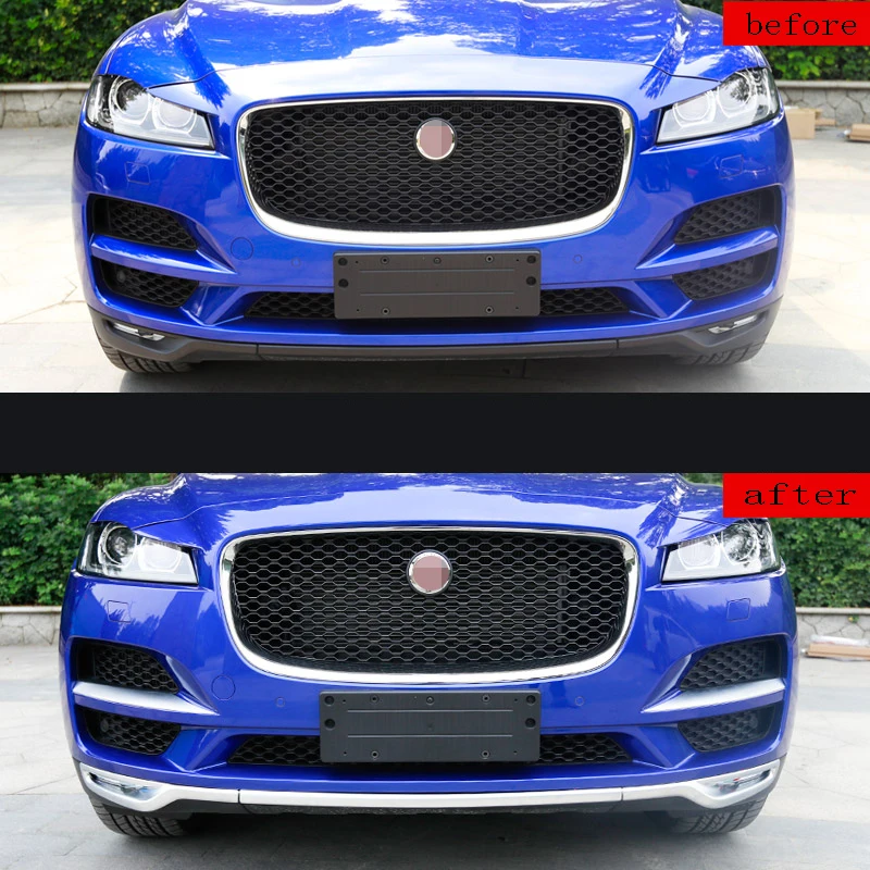 For Jaguar F-PACE Prestige Premium 2016-2020 ABS Front bumper lip trim strips Decoration protection cover 3pcs Car styling