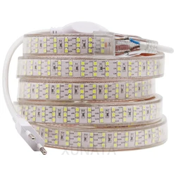 Super Bright 276Leds/m Three Row LED Strip Light 220V 2835 120Led/m Flexible Ribbon Tape Waterproof Stripe Light for Home Decor