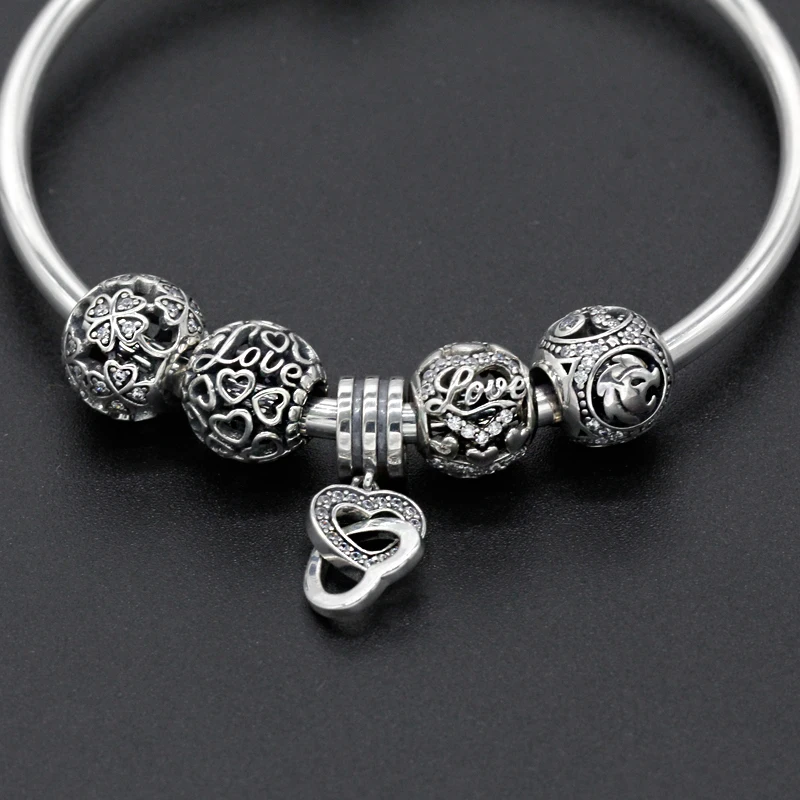 

925 Sterling Silver Bracelets Dangle Charm Beads Flower Heart Beads Dazzling Zircon DIY Jewelry Gift For Women Wedding Gift