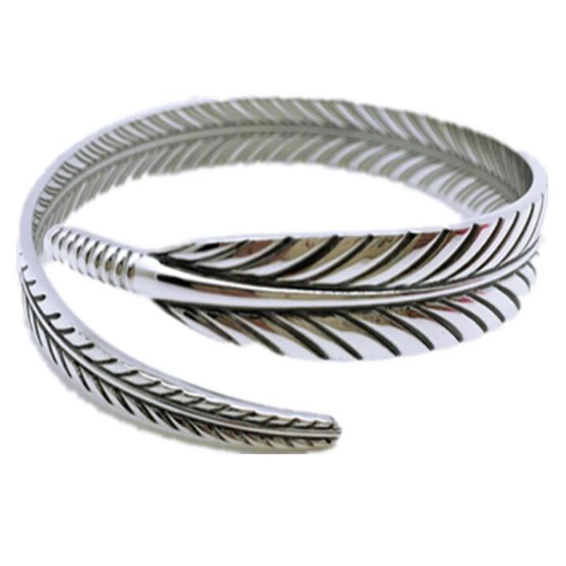 Silver-Plated Fashion Feather Cuff Bangles Bracelet Women Couples Vintage Creative Party Jewelry Gifts