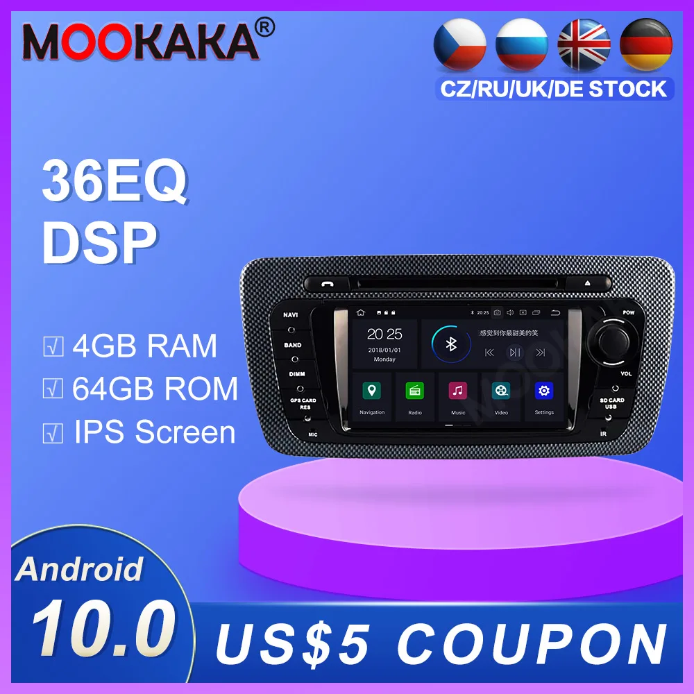 Android 10.0 4+64GB DVD player Radio GPS Navigation For SEAT IBIZA 2009-2013 Multimedia Player radio video stereo headunit dsp