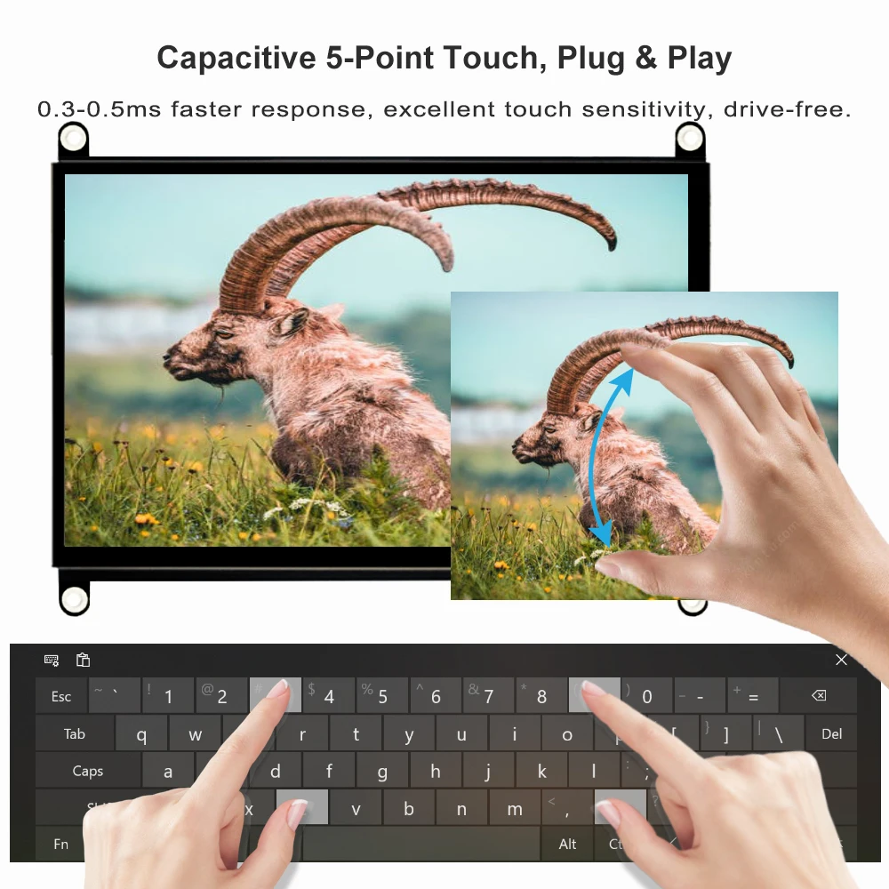 LESOWN 7 inch Small USB Display IPS 1024x600 HDMI Wide Touch Screen LCD Panel Module Display for Gaming Monitor Raspberry Pi