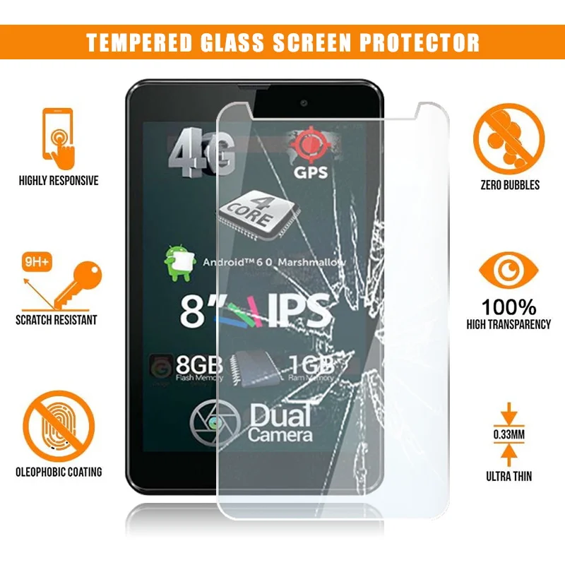 

Screen Protector for Allview Viva H801 LTE Tablet Tempered Glass 9H Scratch Resistant Anti-fingerprint HD Clear Film Guard Cover