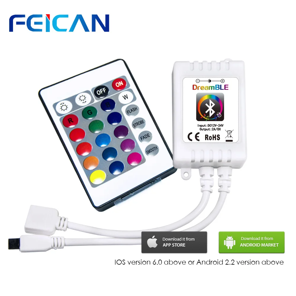 Android and IOS APP LED Strip Lights Smart Wireless Control LED Bluetooth Controller for DC12V RGB Controller Strips Light