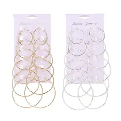 6Pairs Punk Big Circle Hoop Earrings Set for Women Girls Steampunk Ear Clip Punk Style Earring Ear Ring Wedding Jewelry Gift