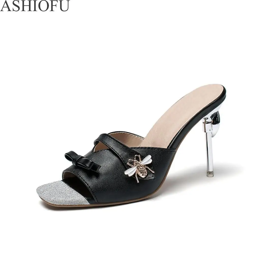 

ASHIOFU New Hot Ladies High Heel Sandals Slip-on Peep-toe Party Prom Summer Shoes Jewelry-bug Fashion Large Size Sandals Shoes