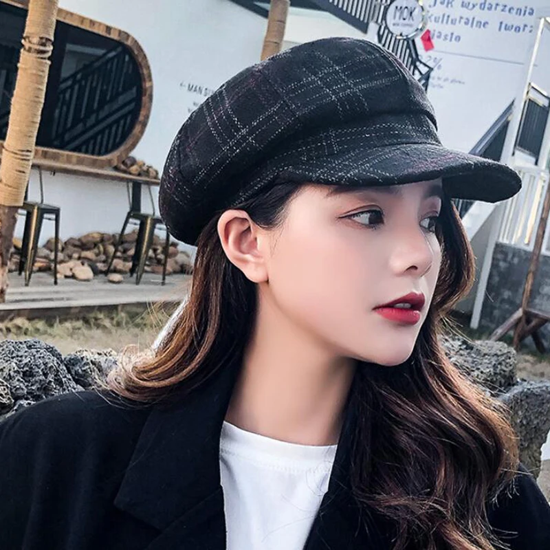 Auutmn Winter Hats for Women Solid Plain Octagonal Newsboy Caps Men Ladies Casual Wool Hat Grain Beret Women Painter Cap