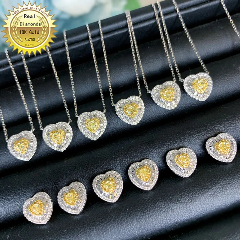 

18K gold necklace natural yellow diamond and white diamonds necklace