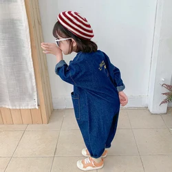 Macacão jeans casual infantil, letra de ferramental, estilo japonês e coreano, roupas de bebê para meninos e meninas, novo, outono, 2021, 1-7 anos