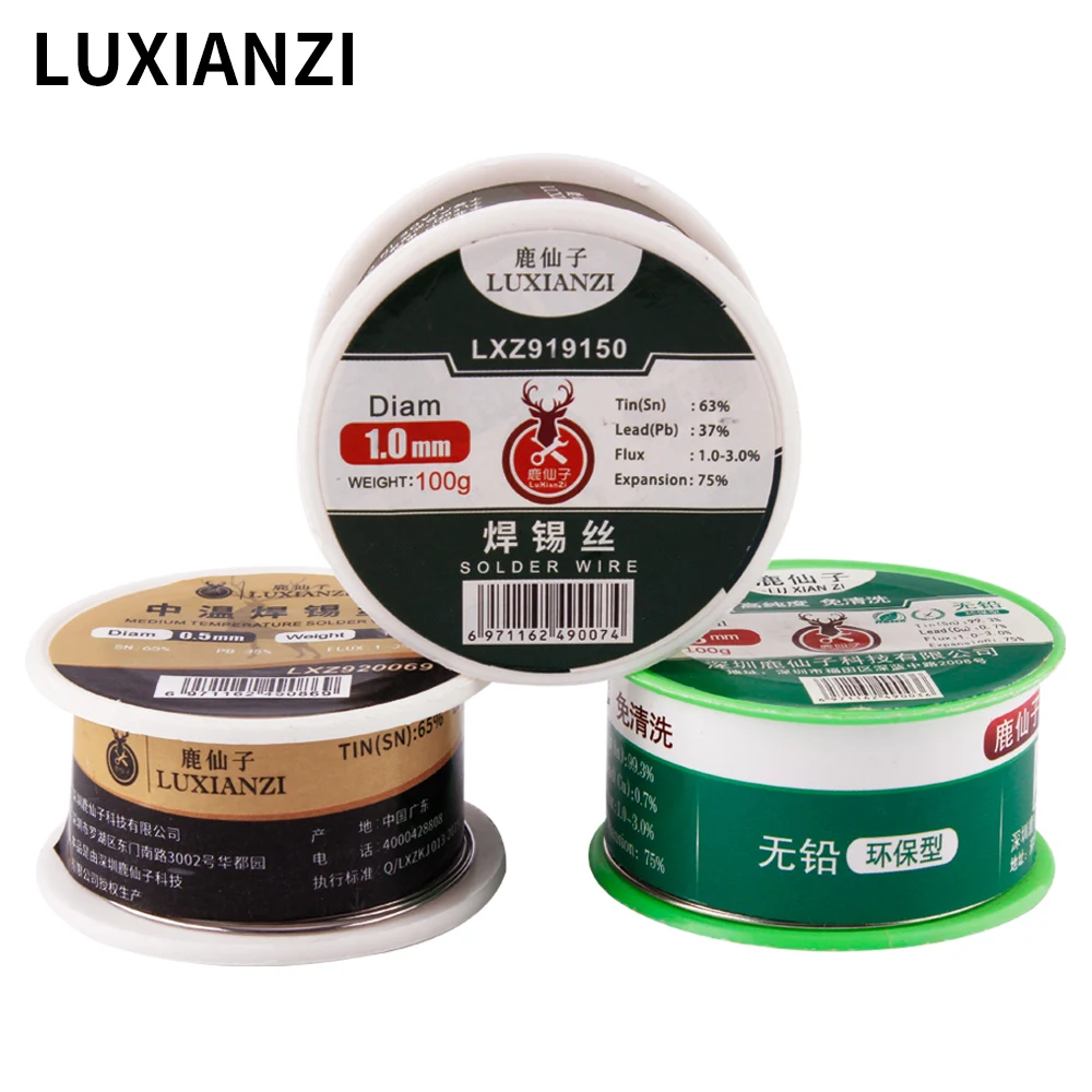 LUXIANZI 50/100g Lead Free Solder Wire with Rosin Core Soldering Wire Roll Low Melting Welding Wires No-clean 0.5/0.6/0.8/1.0mm