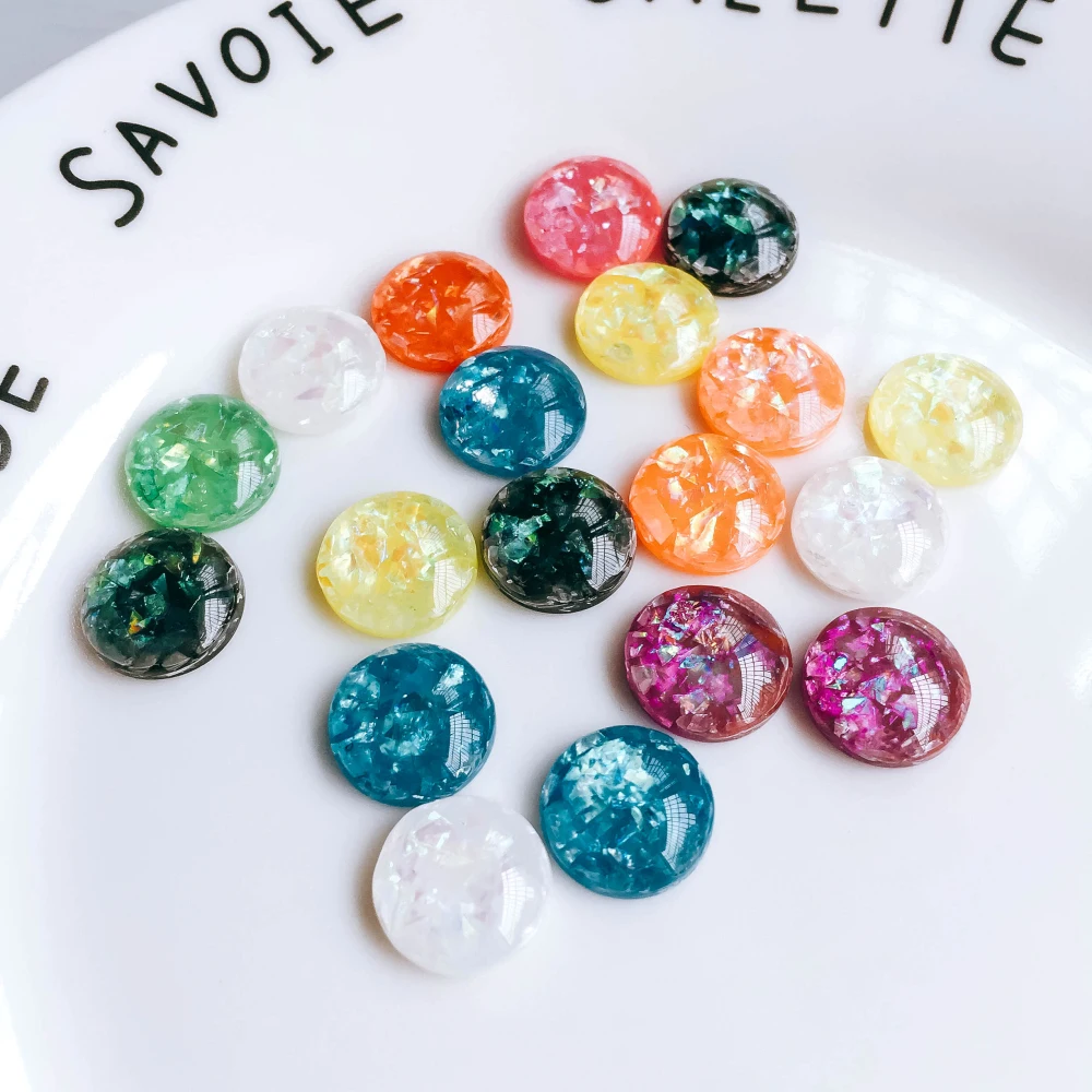 

10mm 12mm Mixed Colors Resin Glass Cabochon Stone Fit Earring Pendant Base Jewelry Components Diy Material 80pcs