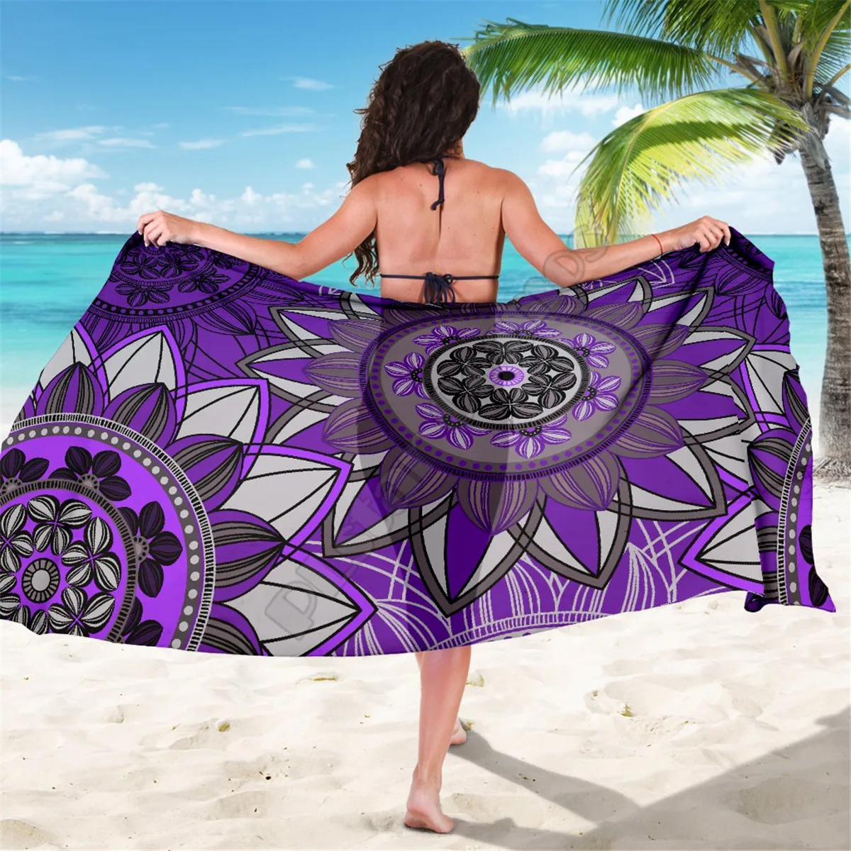 

Purple floral mandala sarong 3D printed Towel Summer Seaside resort Casual Bohemian style Beach Towel