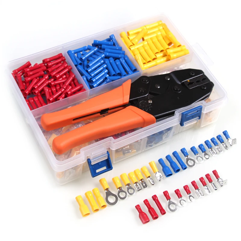 

780Pcs Insulated Terminals Set Electrical Wire Crimp Cable Ring Spade Bullet Piggy Back Connectors Kit with Crimping Plier