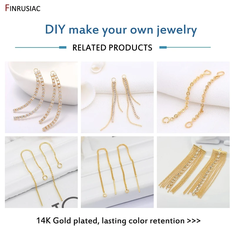 Earring Making Supplies 14K Real Gold Plated Long Tassel Chain Ear Wire Earrings Findings For Women DIY Jewellery