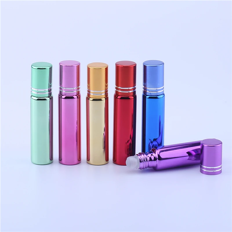 

200pcs Empty 10ML UV Plating Shiny Colored Perfume Glass Roller Bottles Cosmetic Packing Container