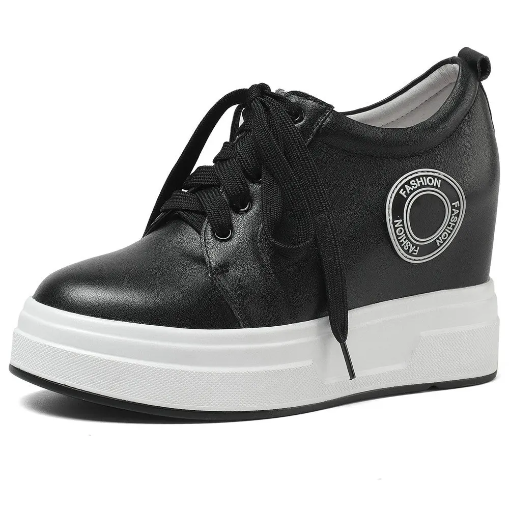 

Platform Ankle Boots Women's Cow Leather Round Toe Lace Up Fashion Sneaker Punk Wedge High Heel Oxfords Pumps Loafers