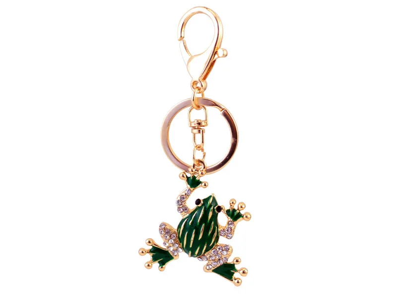 Creative Cute Cartoon Green Color Crystal Frog Car Key Chain Women\'s Bag Accessories Metal Pendant Key Ring