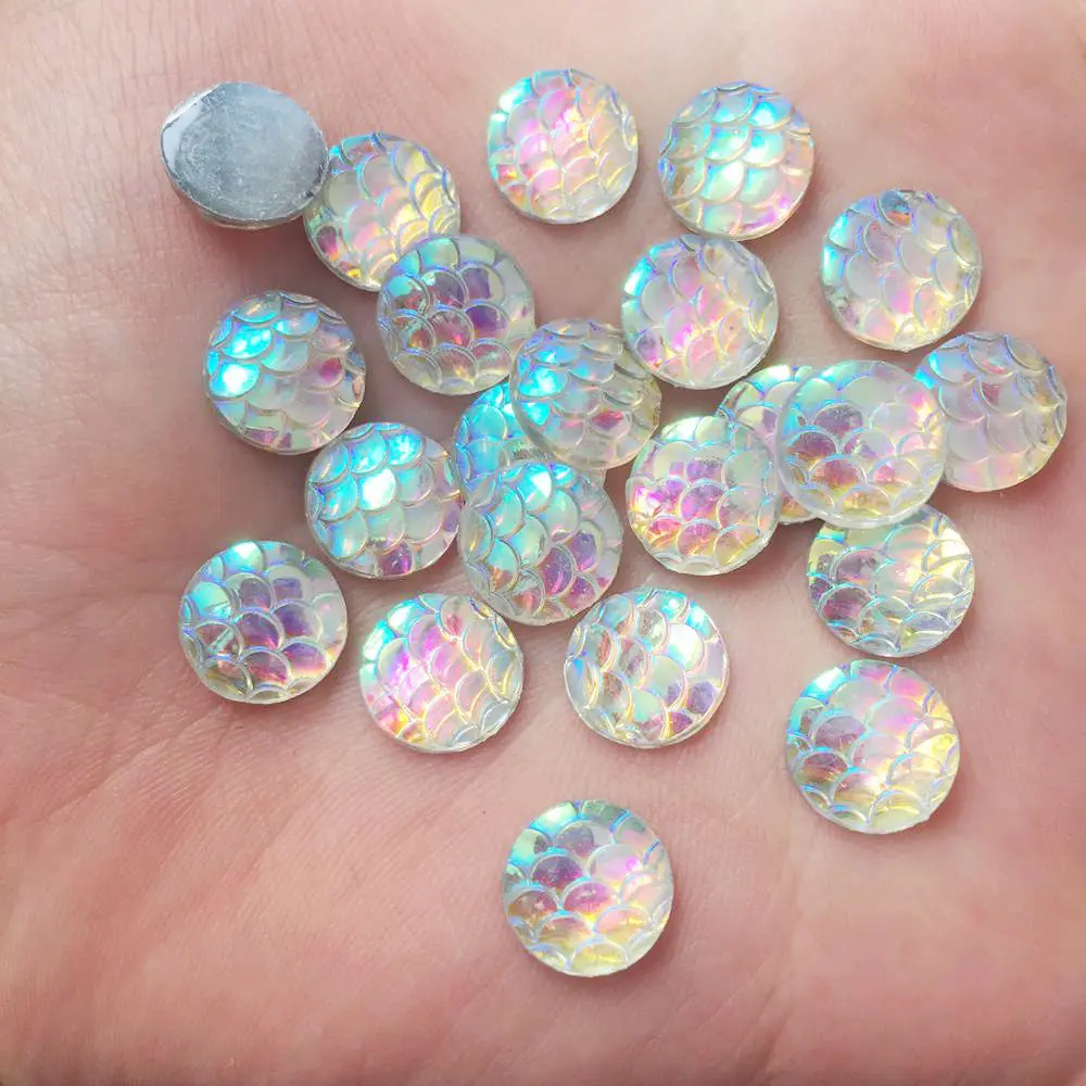 Shiny 100Pcs AB Resin 10mm Round Snake skin Flatback Rhinestone for Clothing Applique DIY Scrapbook Jewelry Craft Supplies