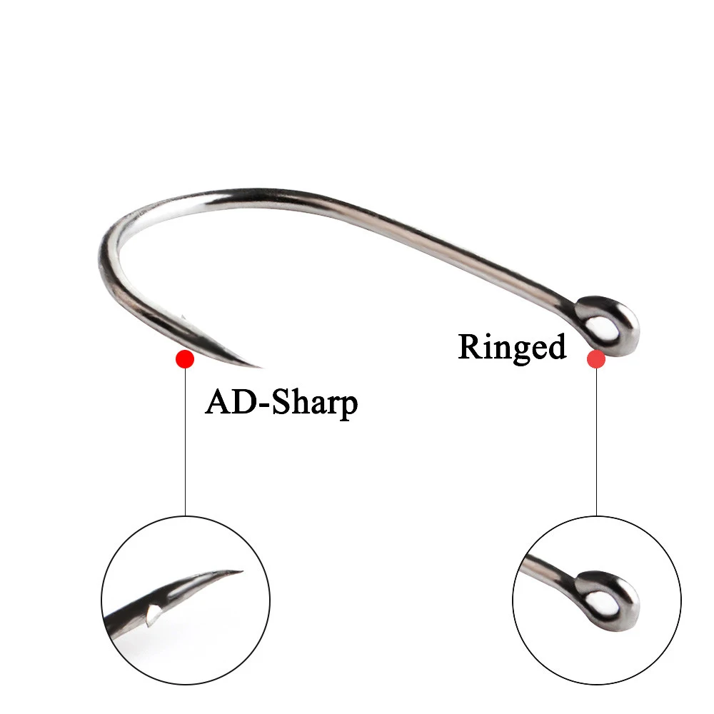 FTK Fishing Hook High Carbon Steel Barbed AD-Sharp Hooks 1/2/3/4/5/6/7/8/9/10# Ringed EYE Artificial Fishing Tools