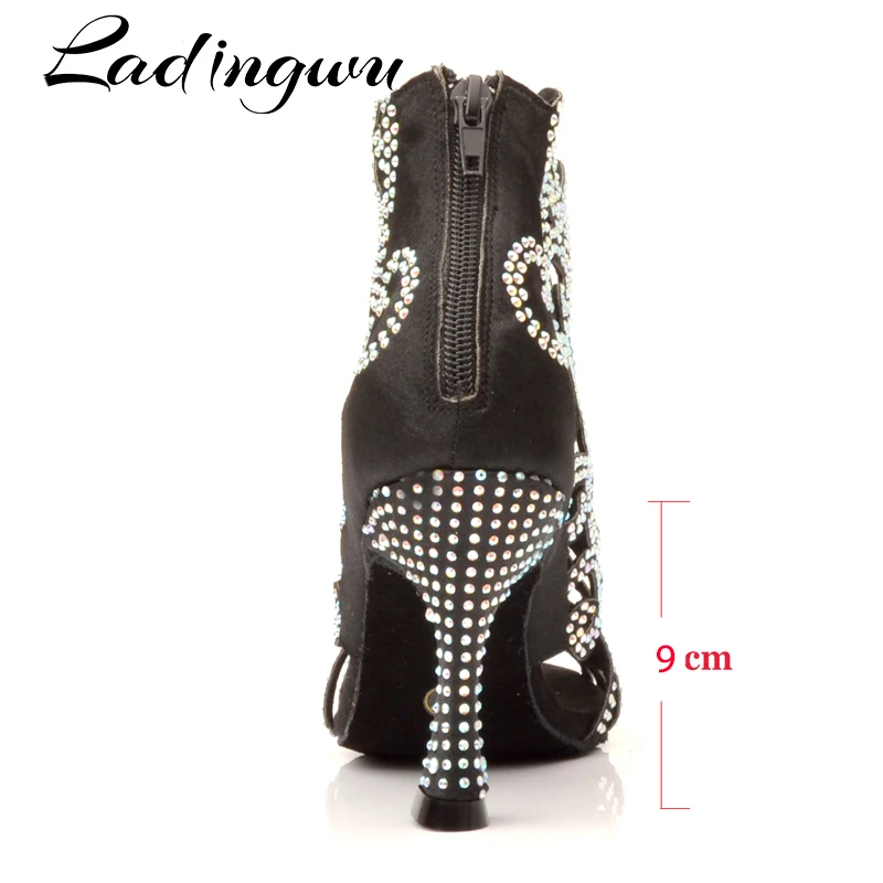 Ladingwu Brands Latin Dance Shoes Laser Engraved Rhinestone Professional Dance Shoes Customizable Colors Salsa Dance Shoes