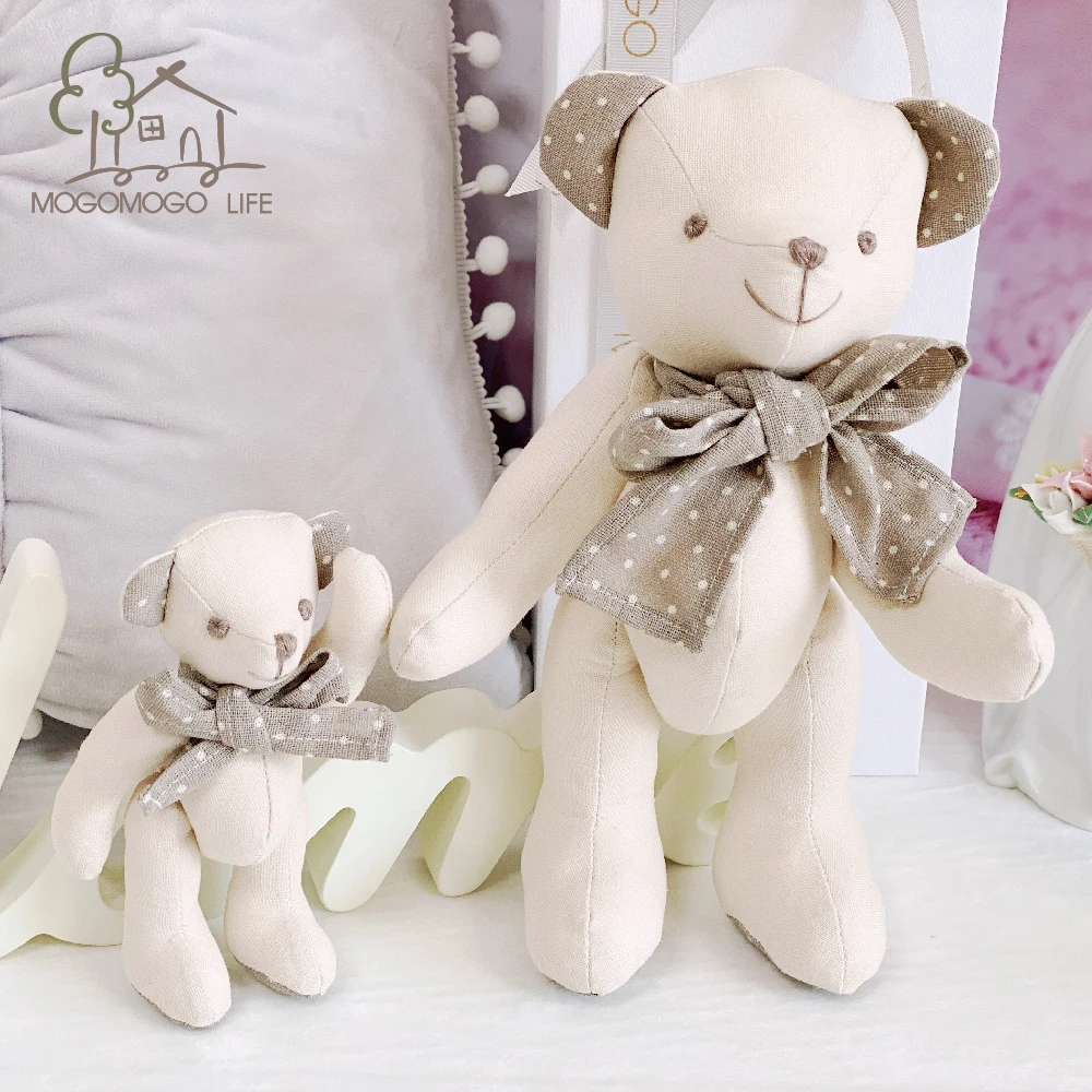 Luxury Handmade Joint Bear Soft Toy With Scraft Baby Nursery Classic Animal Cloth Doll Cotton Linen Teddy Stuffed Plush Toy