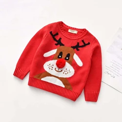 Christmas Baby Girls Boys Warm Sweater Tops Cartoon Print Long Sleeve Pullover Knit Tops Outfit 1-7Years