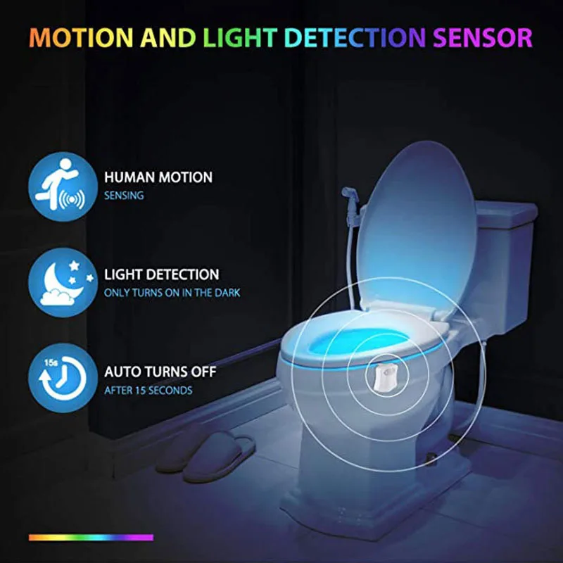 Inteligente pir sensor de movimento wc assento luz noturna 8 cores à prova dbacklight água luz de fundo para vaso sanitário bacia led luminaria