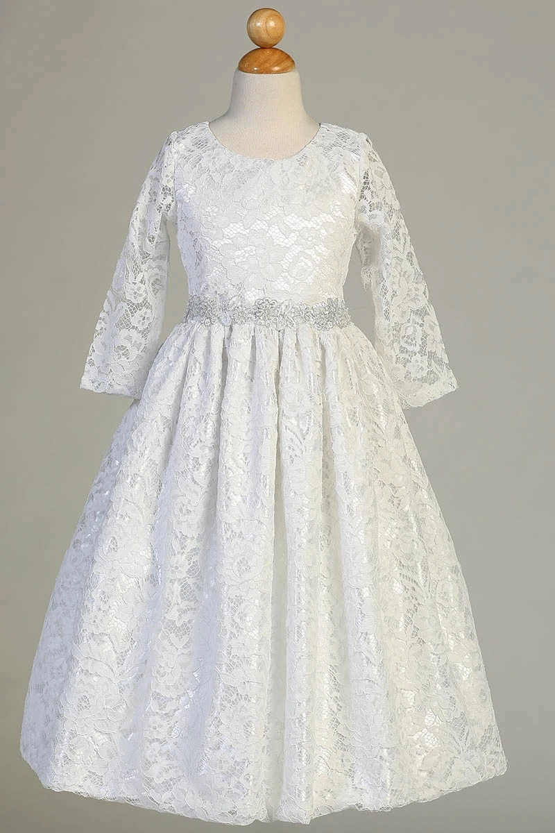 Vestido rendado para meninas, vestido para casamento, manga longa, branco/marfim, para festas e comemoração