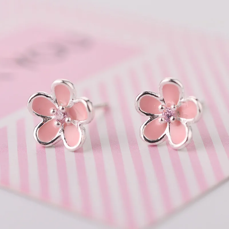 REETI 925 sterling silver Pink flower Stud Earrings for Women Elegant Wedding Jewelry pendientes mujer moda 2019 Brincos